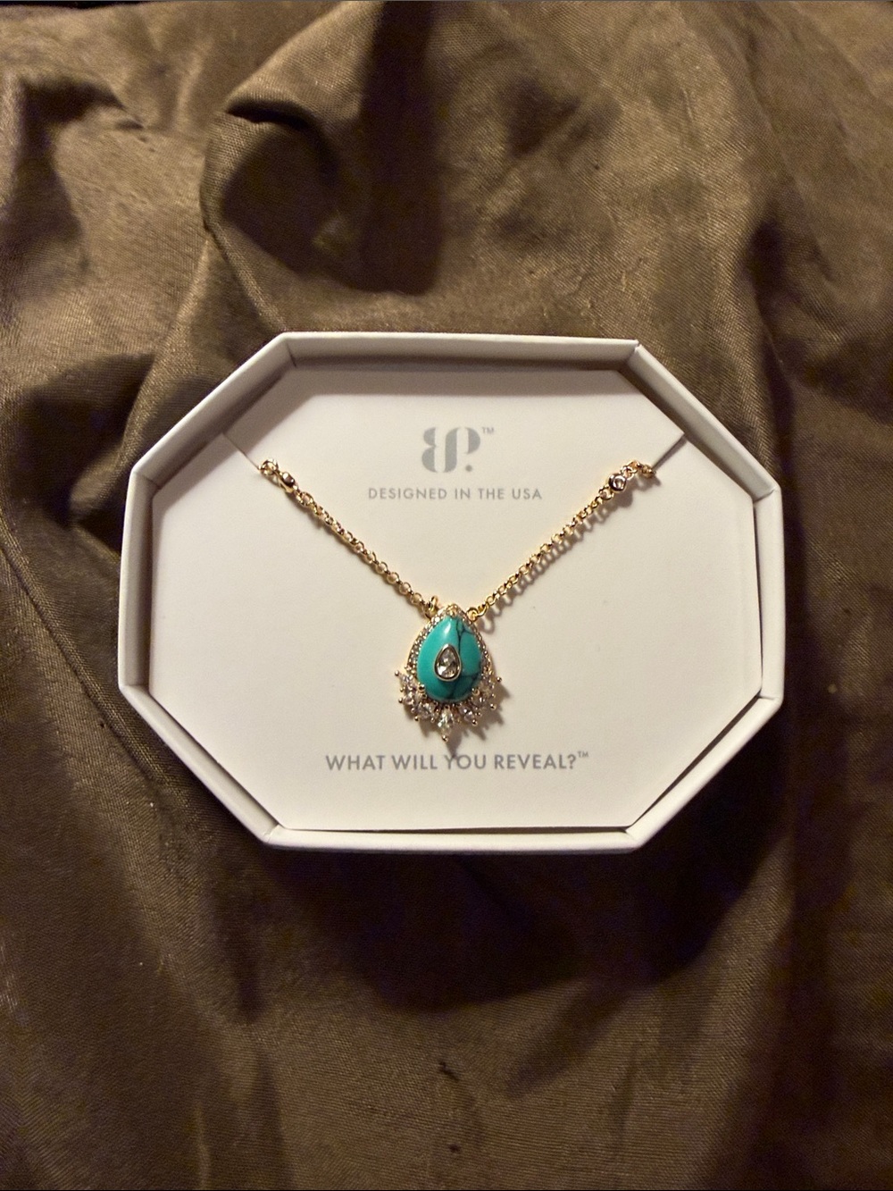 Storyteller: Gold and  Turquoise Teardrop Pendant Necklace